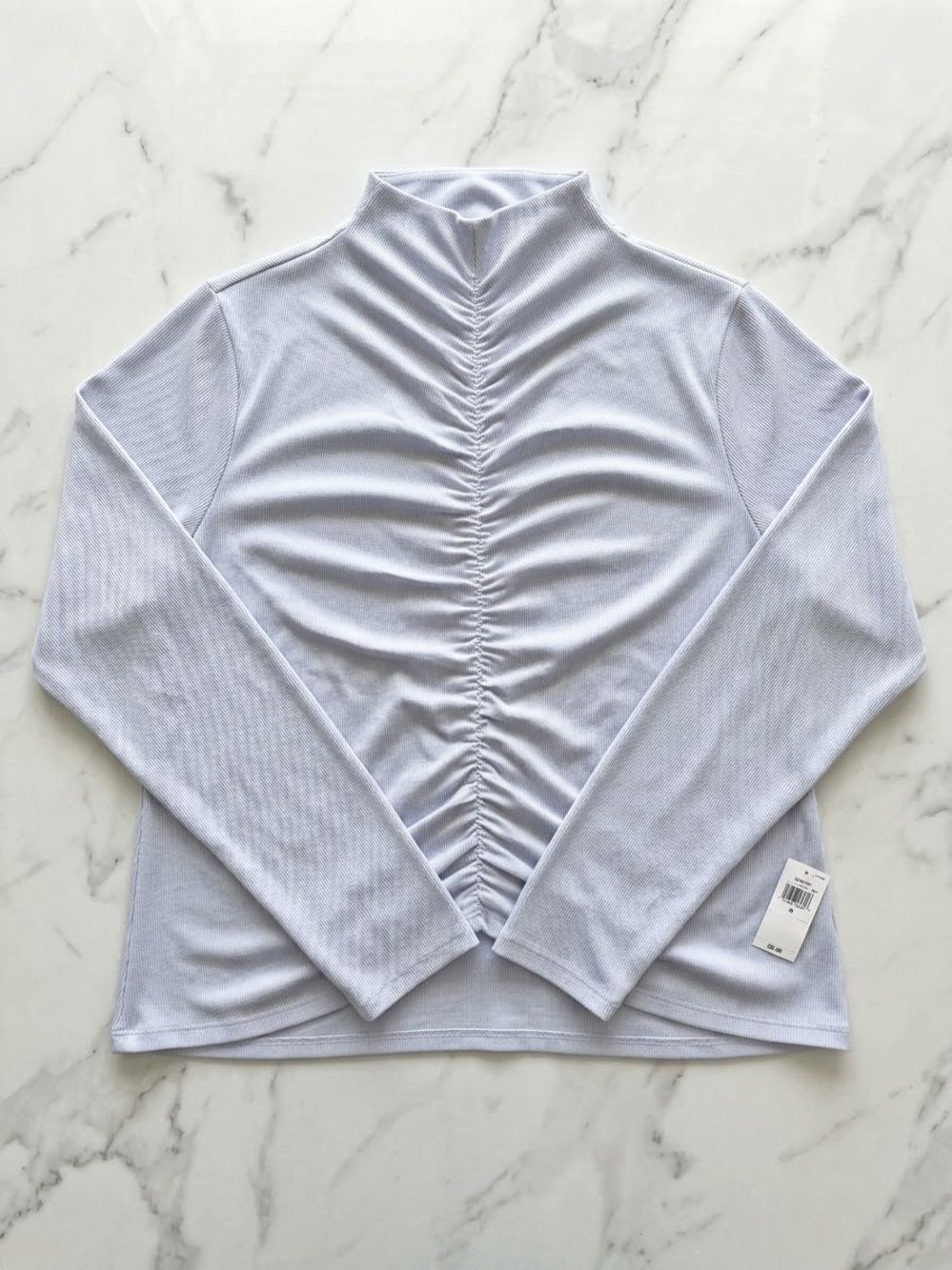 Old Navy Light Blue Ruched Mock Neck Long Sleeve Top